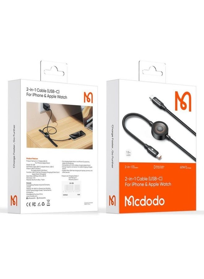 مكدودو ماكدودو - كابل 2 في 1 (Usb-C) - 60 وات للساعة الذكية - CA-258 - أسود - Image 5